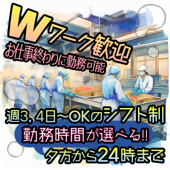 食品製造現場での洗浄作業/残業なし/黙々作業/短時間勤務OK